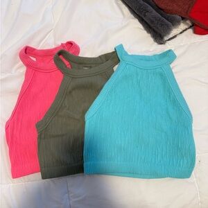 Aerie Ribbed Crop Tops - Pink, Olive, and Teal